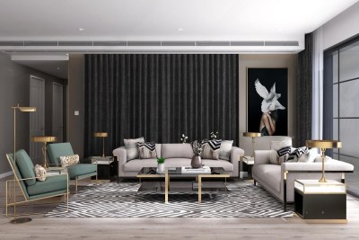 现代客厅沙发茶几边几休闲椅组合3D模型下载